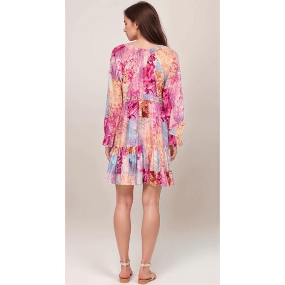 Johnny Was Jade Etta Pink Patchwork Floral Silk Cotton Dress Size L Boho - Picture 5 of 12